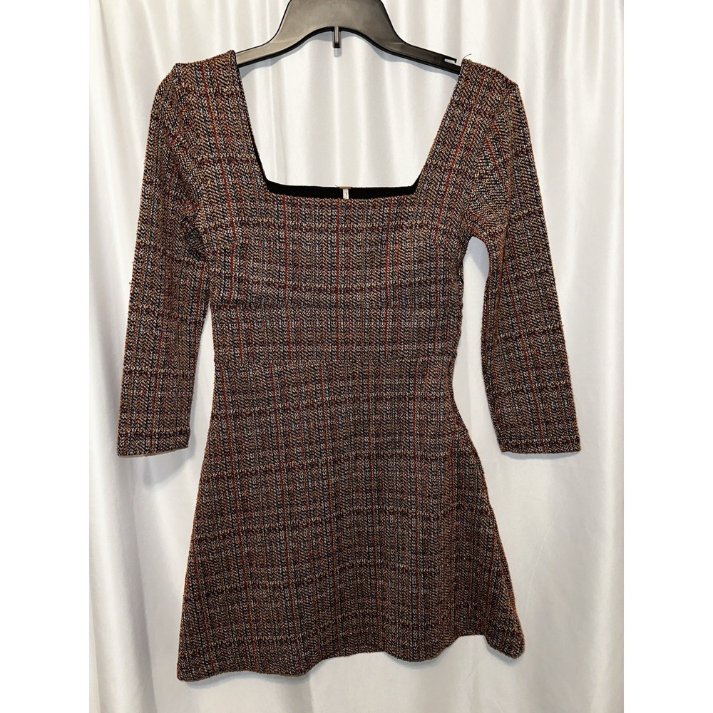 Free People Dress Size 0 JK4 Tweed Multi-colored Square neck Fit  Flare Skater